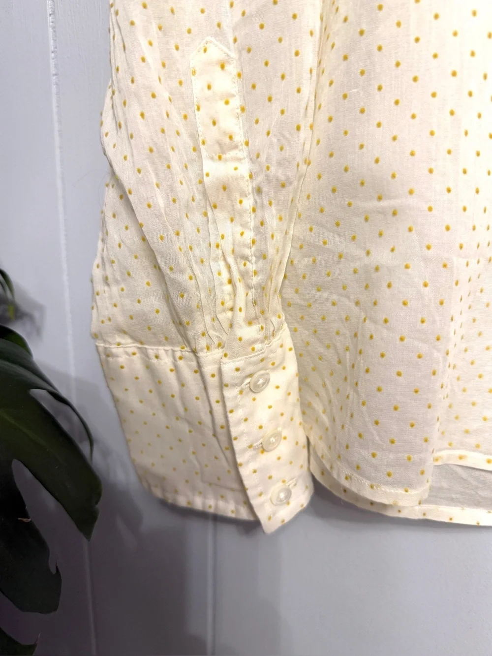 #17)  J Crew Cream Button-Up Shirt with Subtle Gold Dot Detail